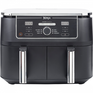 NinjaFoodi DualZone friteuse à air chaud avec deux paniers indépendants sur fond blanc