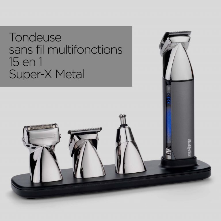 Tondeuse professionnelle Babyliss Super X Metal avec lame acier inoxydable sur fond blanc