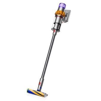 Aspirateur balai Dyson V15 Detect avec tête laser sur fond blanc