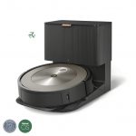 Robot aspirateur Roomba j9+ avec base de vidange automatique sur fond blanc