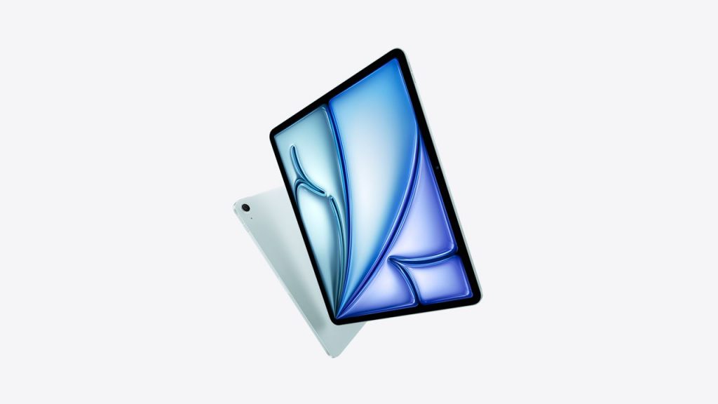 Apple iPad Air M2 11 pouces avec écran Liquid Retina et Apple Pencil 2 sur fond blanc